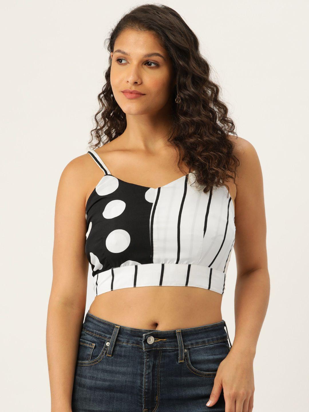 belle fille black & white print crepe crop top