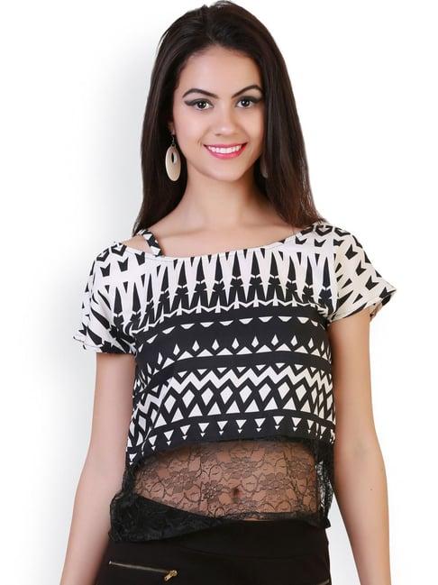 belle fille black & white printed crop top