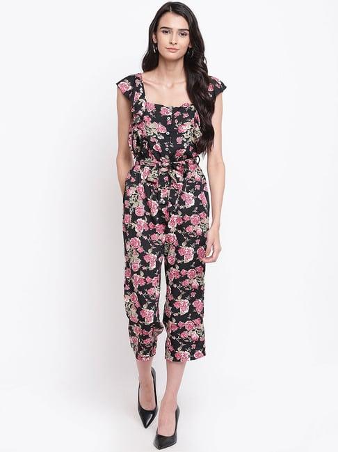 belle fille black floral print jumpsuit