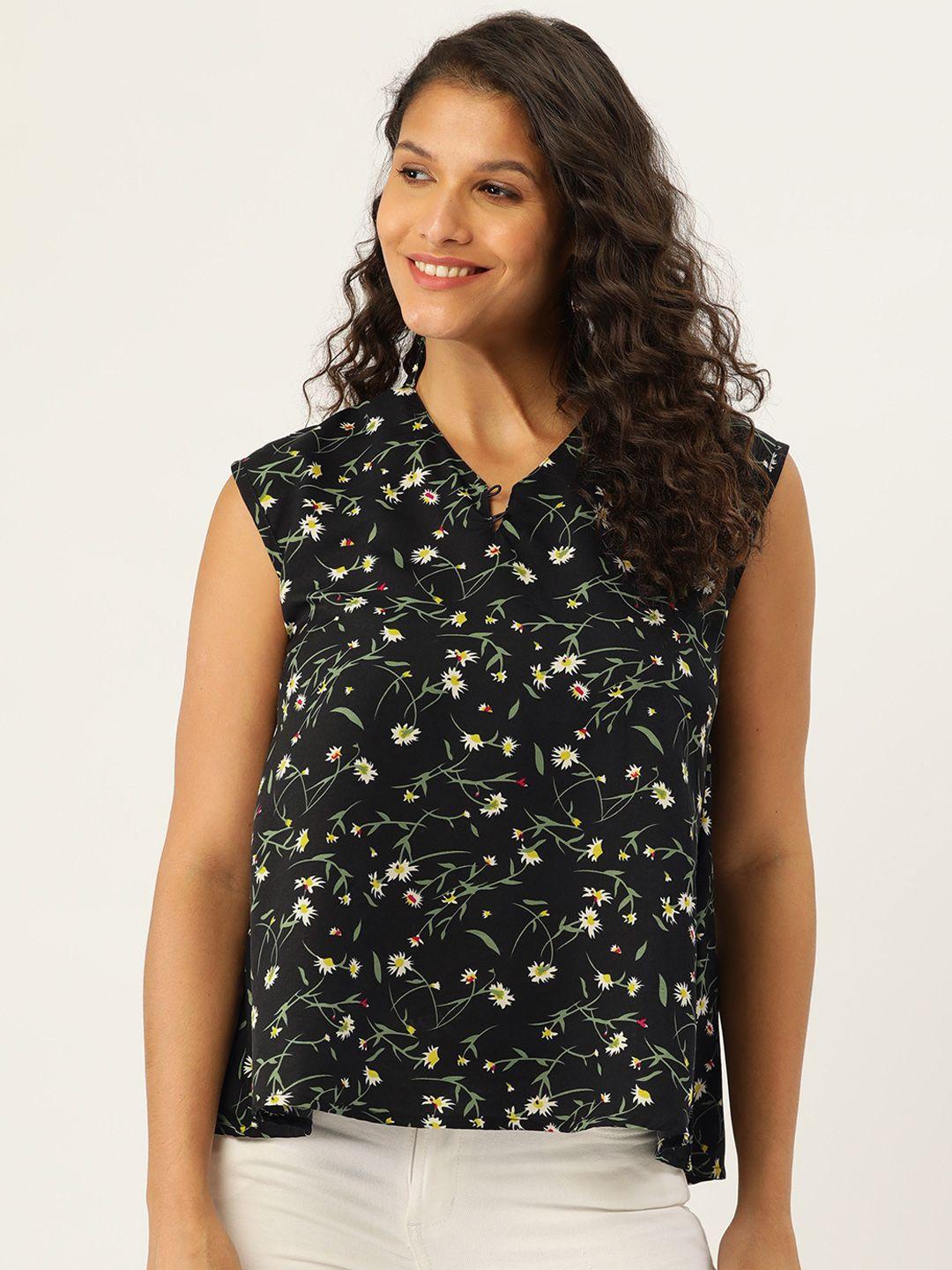 belle fille black floral print top