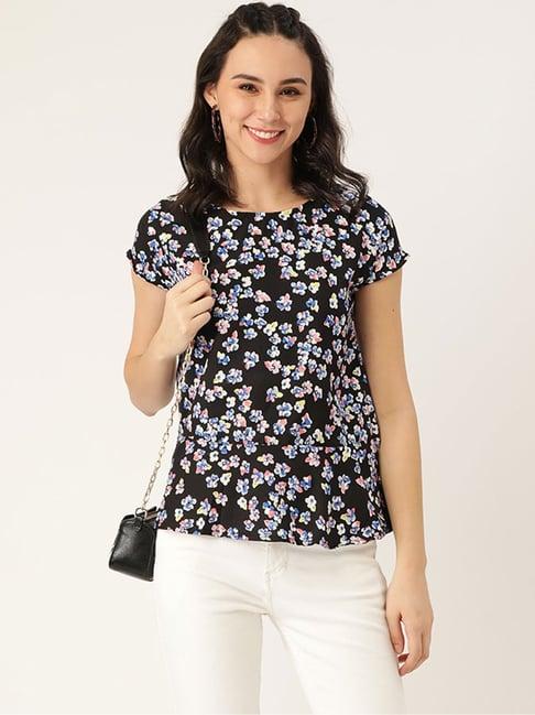 belle fille black floral print top