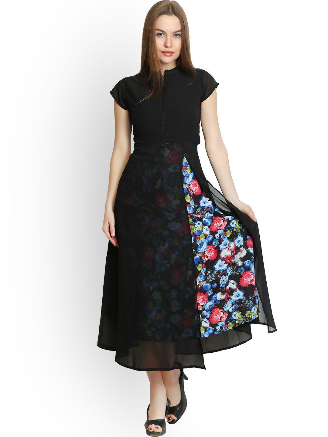 belle fille black polyester georgette maxi dress
