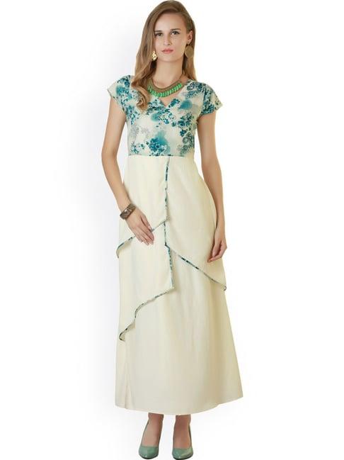 belle fille blue & cream floral print dress
