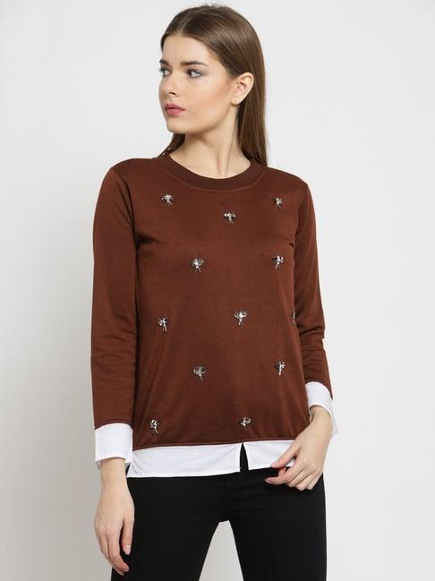 belle fille brown embellished sweatshirt