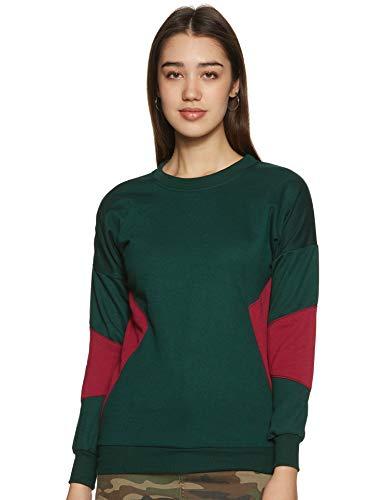 belle fille fleece women sweatshirt (bfjt-7025_bottle green & maroon_s)