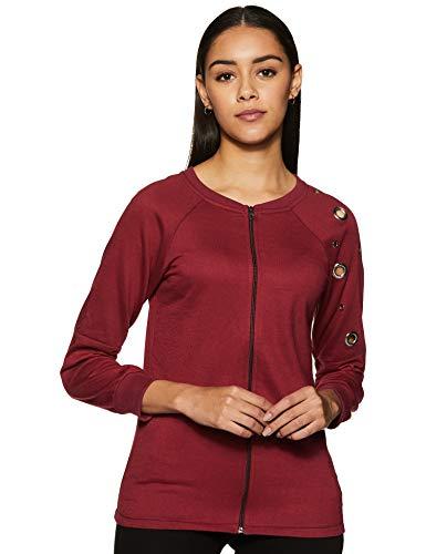 belle fille fleece women sweatshirt (bfjt-7033_maroon & black_xl)