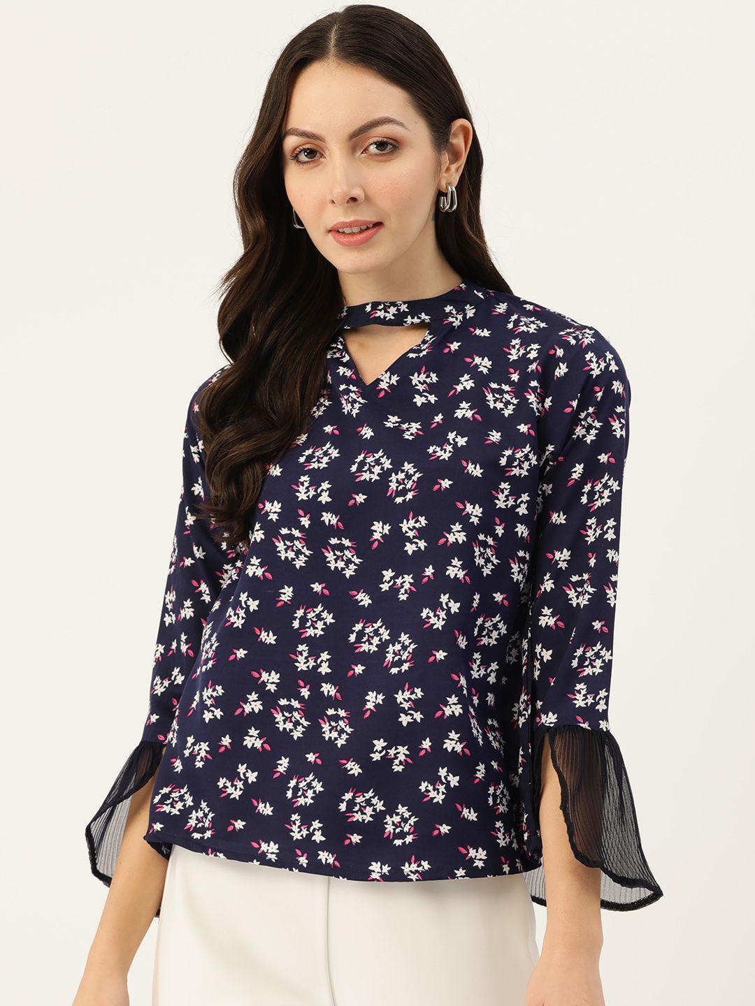 belle fille floral print keyhole neck bell sleeve top