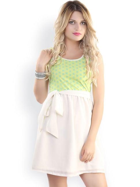 belle fille green & white printed dress