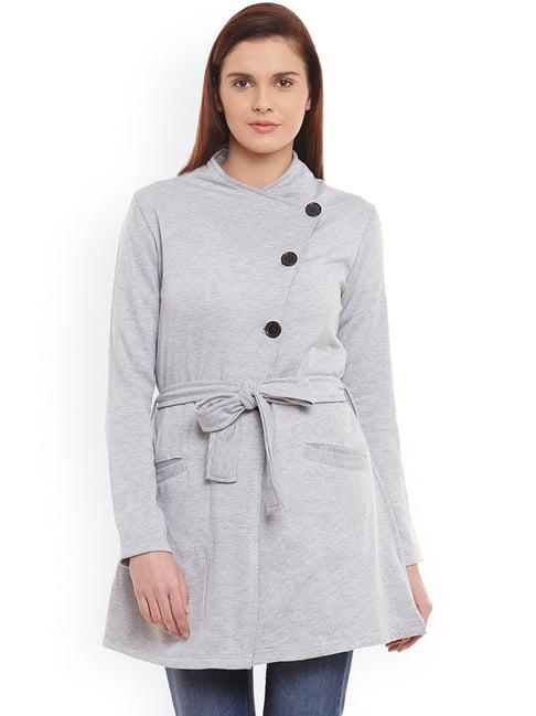 belle fille grey melange textured coat