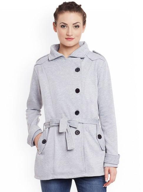 belle fille grey melange textured coat