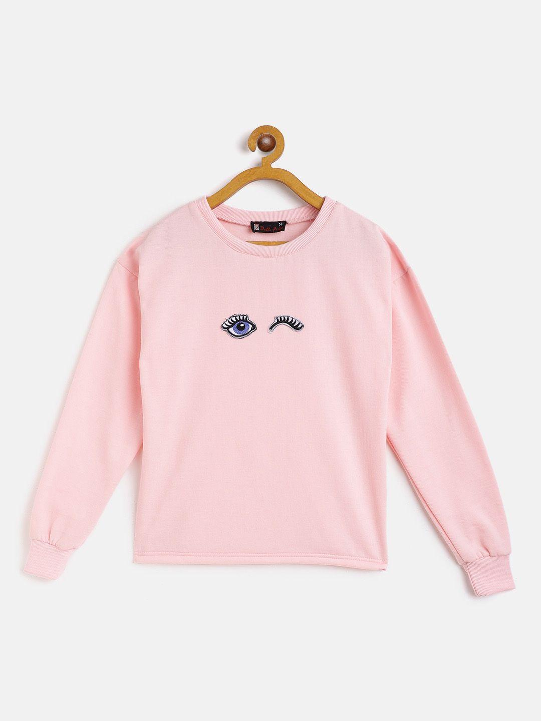 belle fille kids pink solid applique round neck sweatshirt