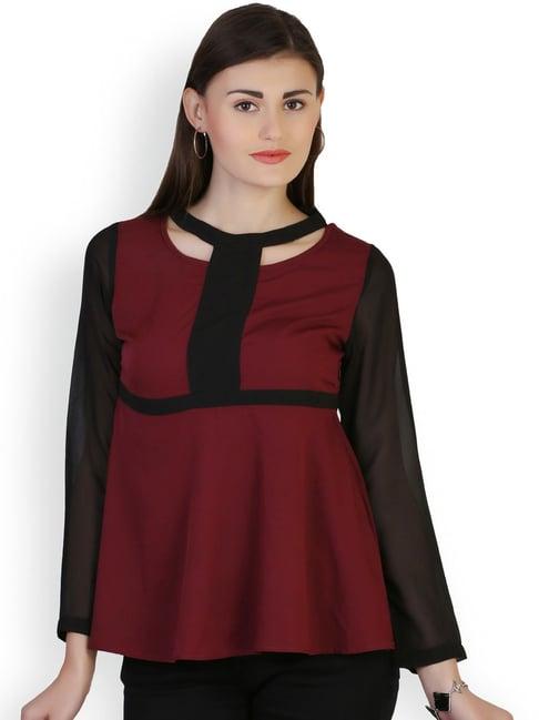 belle fille maroon & black regular fit top