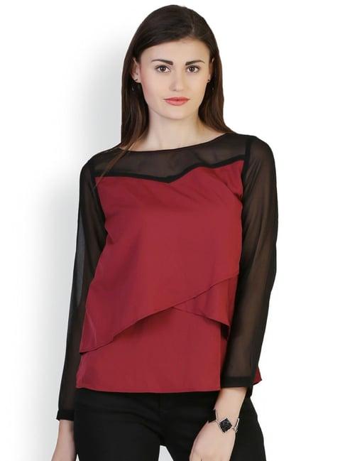 belle fille maroon & black regular fit top