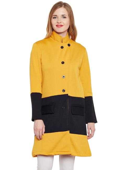 belle fille mustard & black regular fit long coat