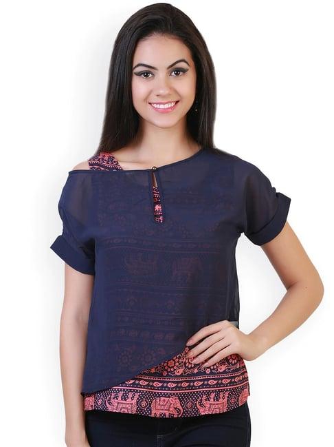 belle fille navy & peach printed top