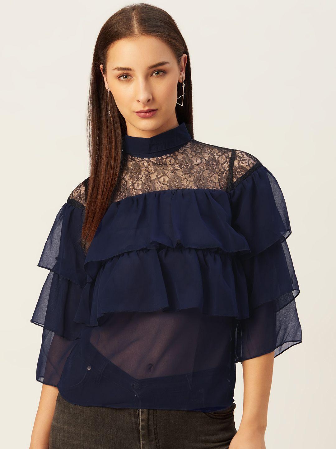 belle fille navy blue bell sleeves layered regular top