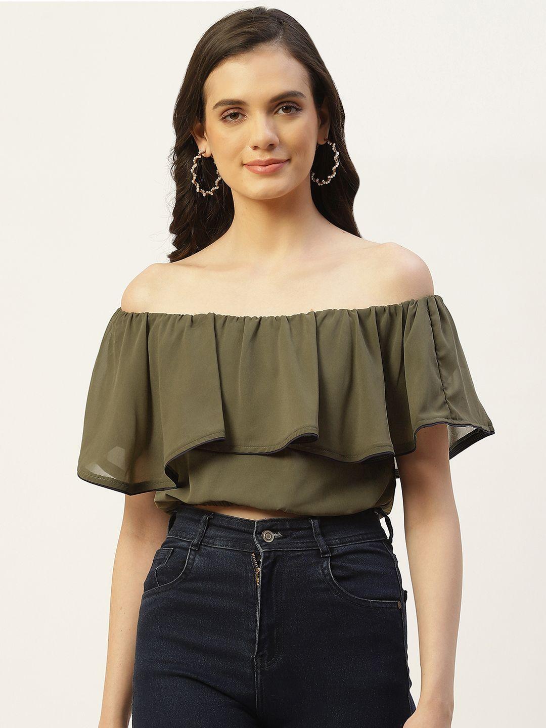 belle fille off-shoulder cape sleeve layered georgette crop top