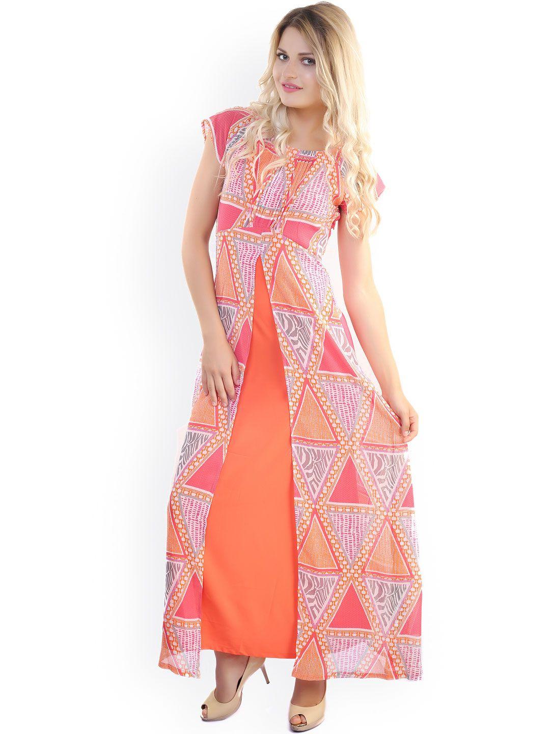 belle fille orange & pink printed maxi dress