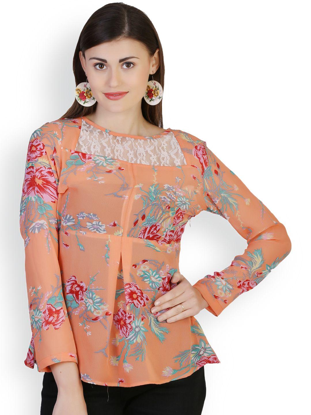 belle fille orange floral print top