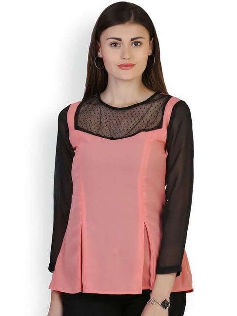 belle fille peach & black lace top