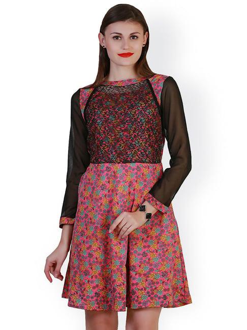 belle fille pink & black floral print dress