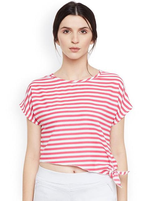 belle fille pink & white striped crop top