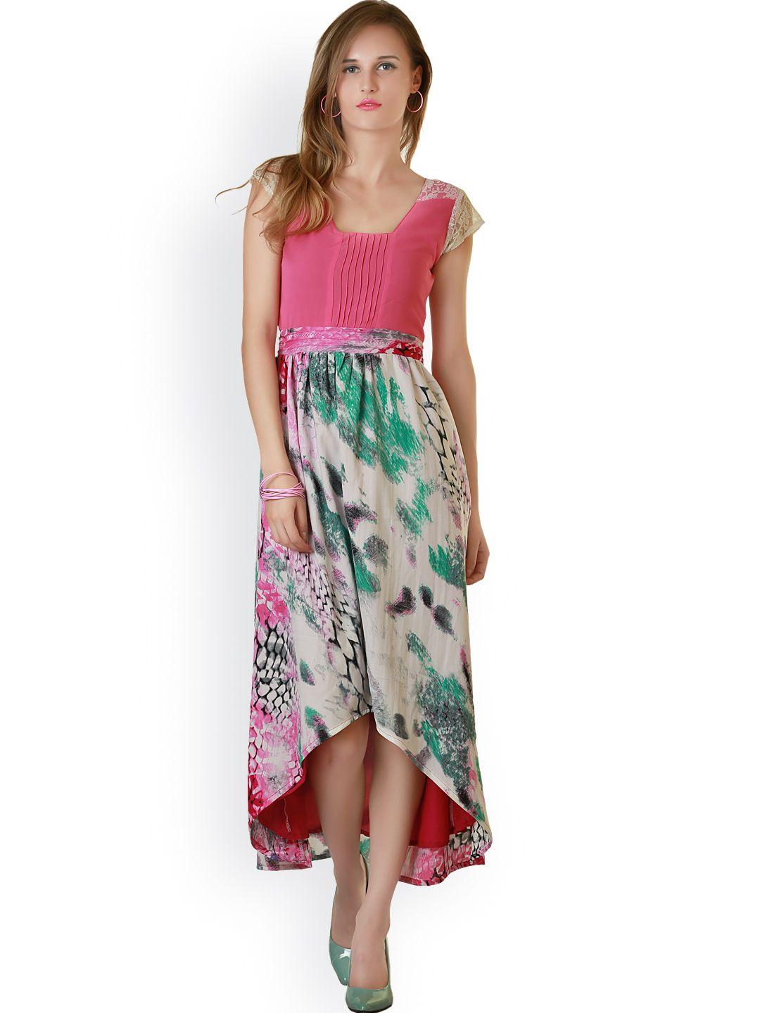 belle fille pink printed high-low dress