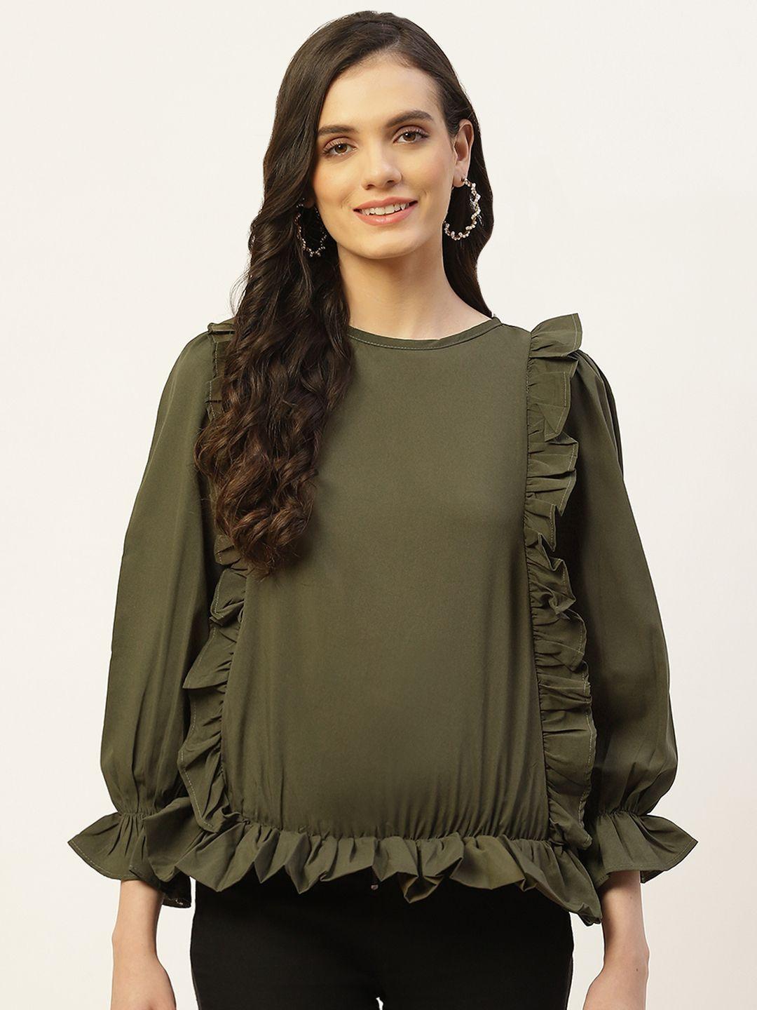 belle fille puff sleeve ruffles crepe top