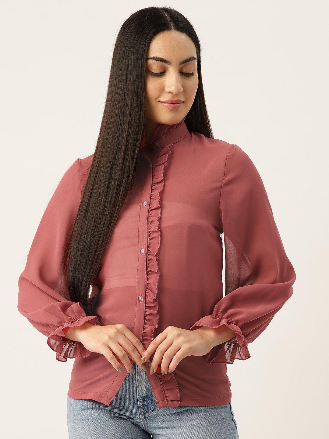 belle fille puff sleeves georgette top with ruffled detail