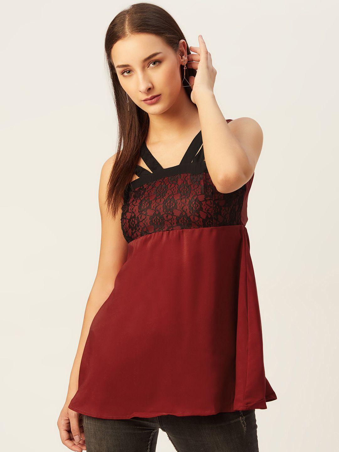 belle fille red & black empire top