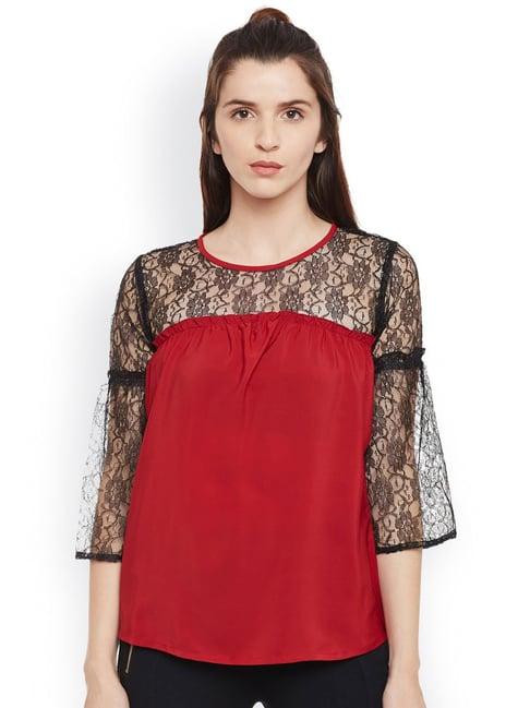 belle fille red & black lace top