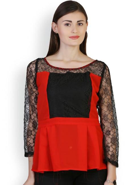 belle fille red & black lace top