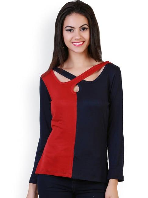 belle fille red & navy regular fit top