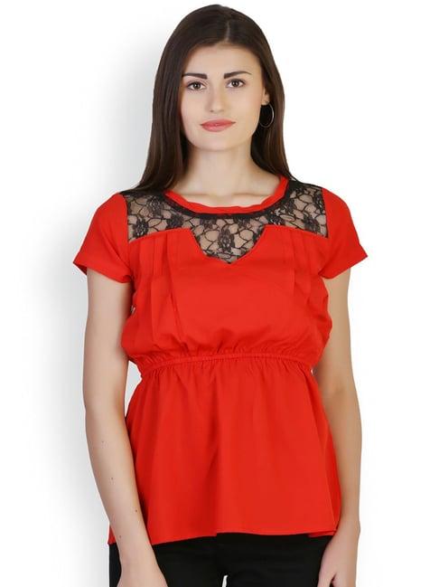 belle fille red lace top