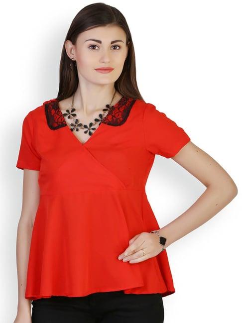 belle fille red regular fit top