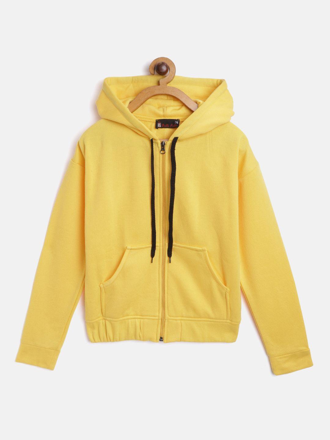 belle fille unisex kids yellow fleece lightweight longline open front jacket