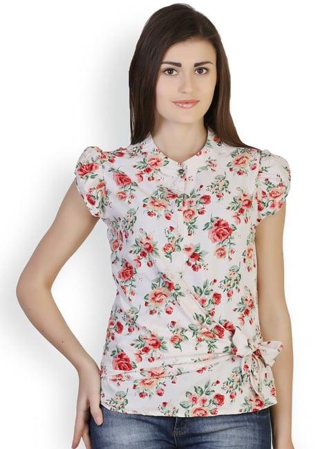 belle fille white & red floral print top