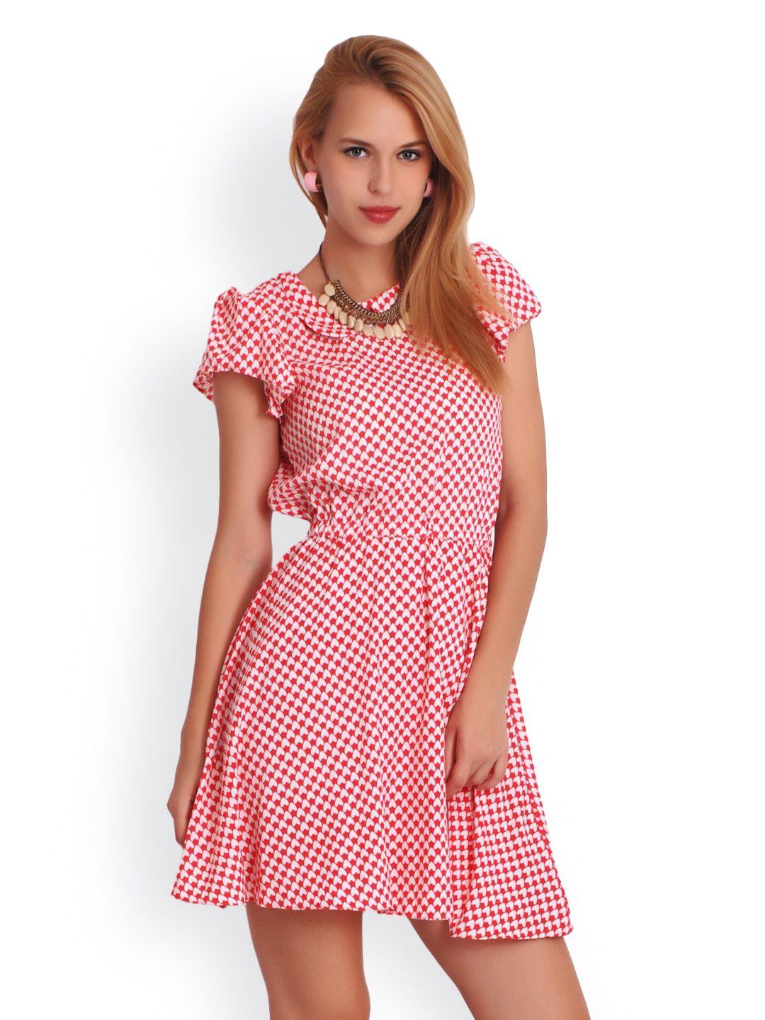 belle fille white & red printed skater dress