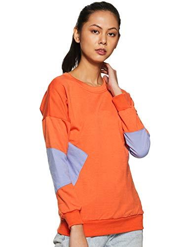 belle fille women'sfleece sweatshirt (bfjt-7185, orange & light blue, medium)