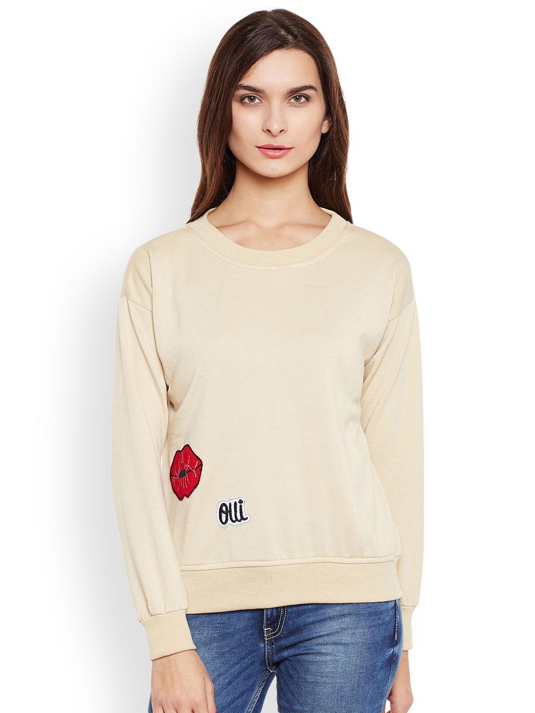 belle fille women beige solid sweatshirt