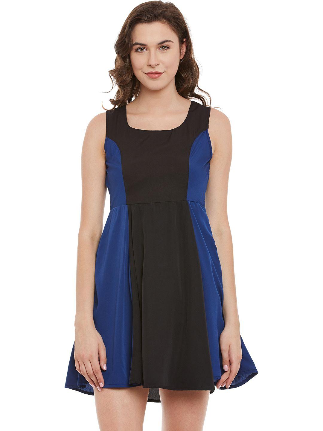 belle fille women black crepe colourblocked fit & flare dress