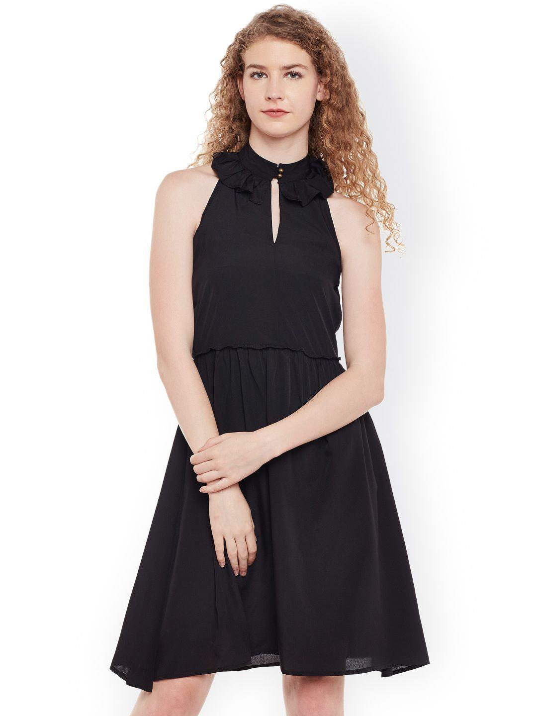 belle fille women black solid fit and flare dress