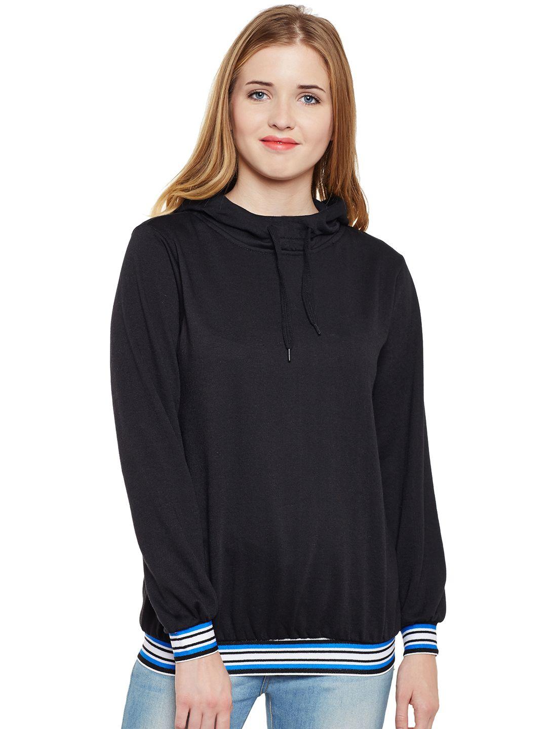 belle fille women black solid hooded sweatshirt