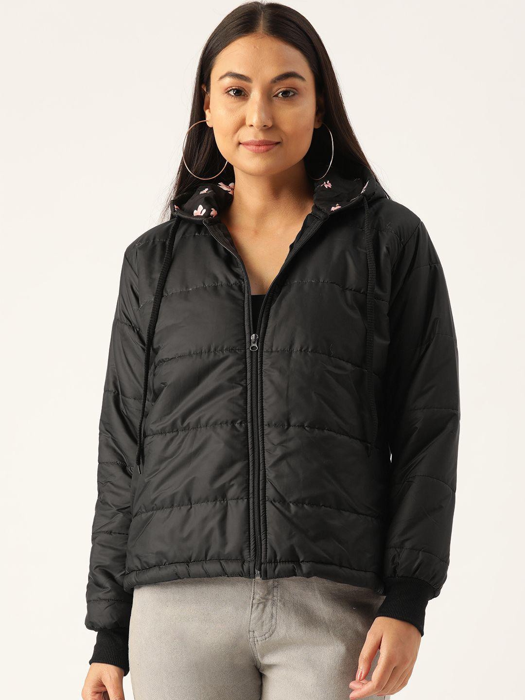 belle fille women black solid padded jacket