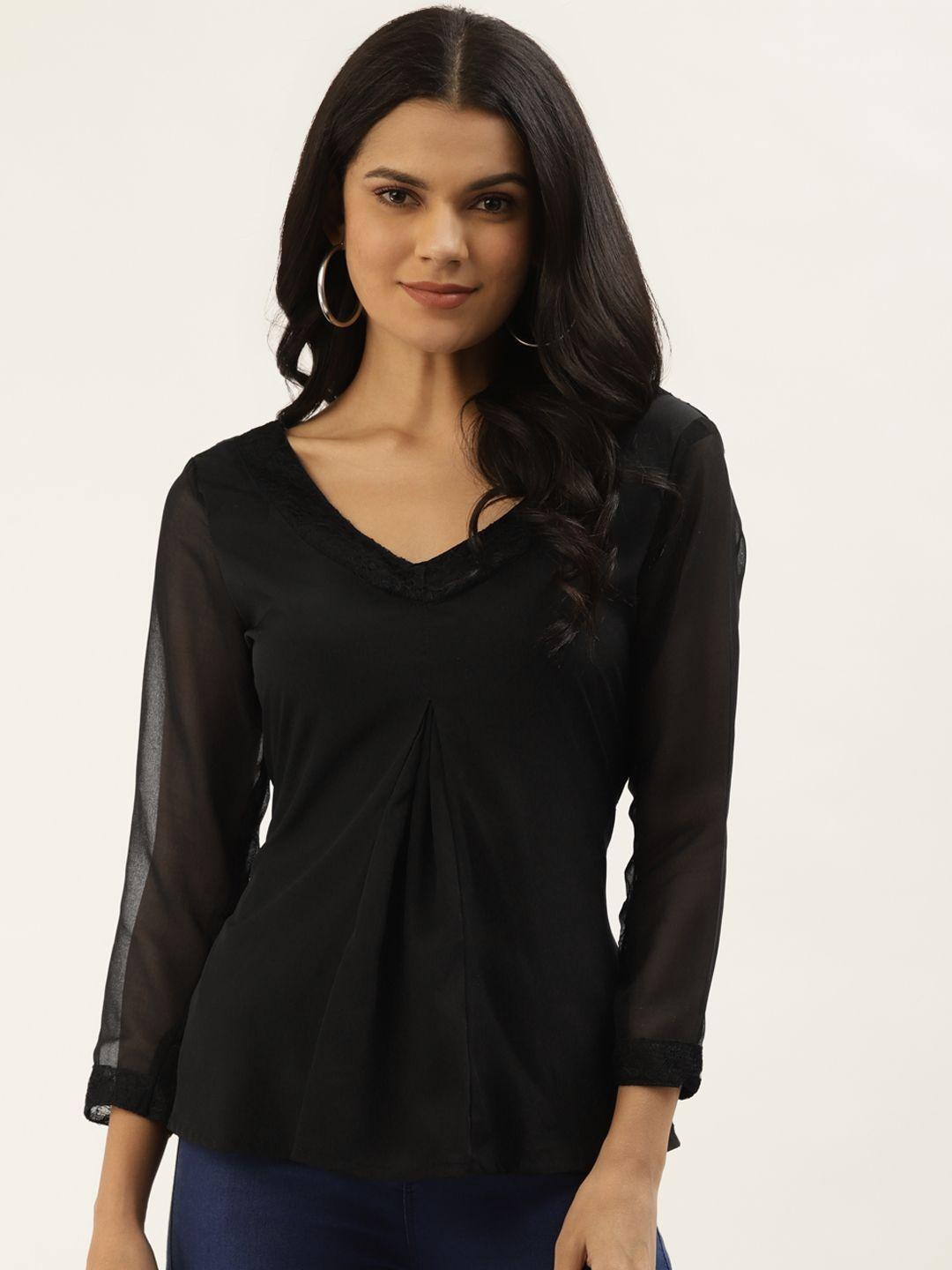 belle fille women black solid regular top