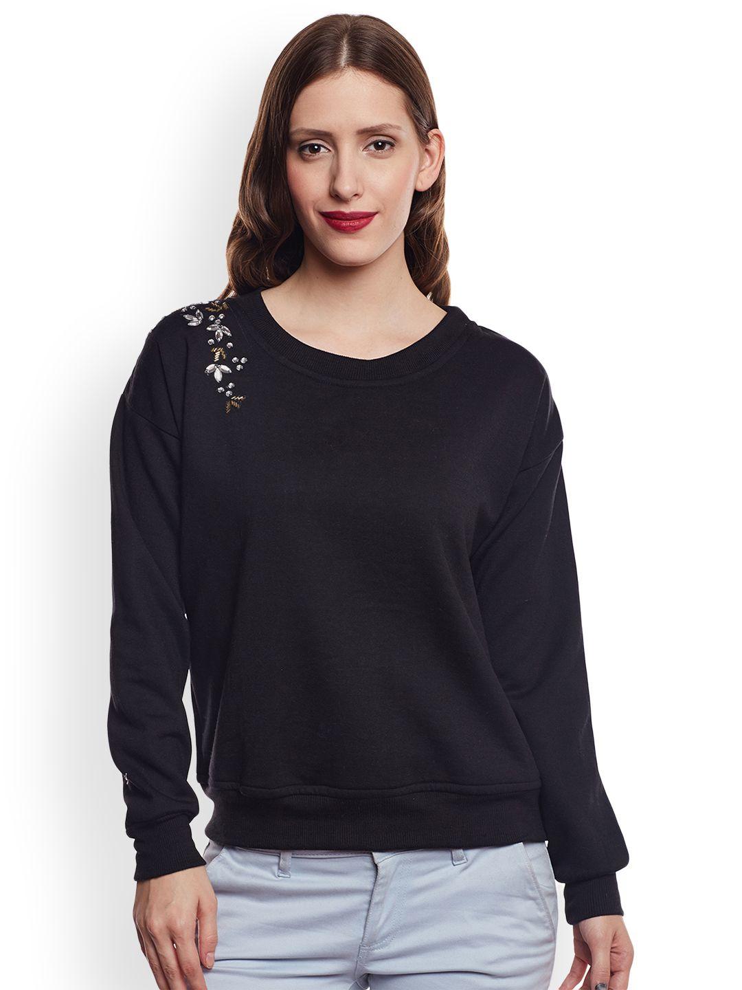 belle fille women black solid sweatshirt
