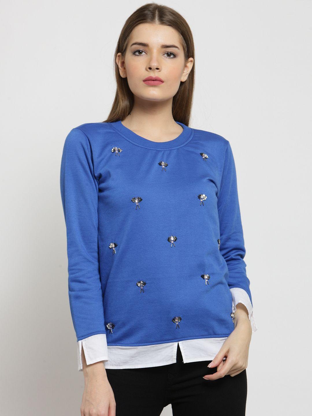 belle fille women blue solid sweatshirt