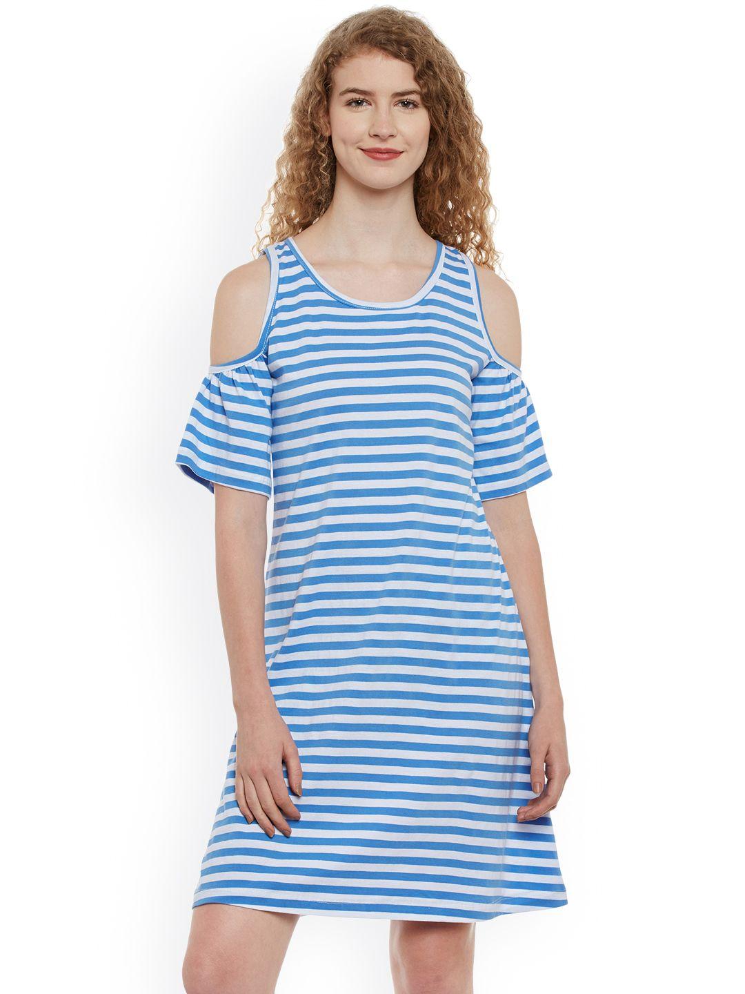 belle fille women blue striped a-line dress