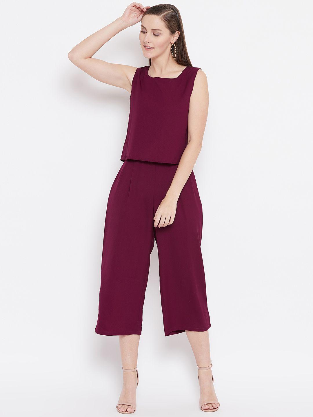 belle fille women burgundy solid layered culotte jumpsuit