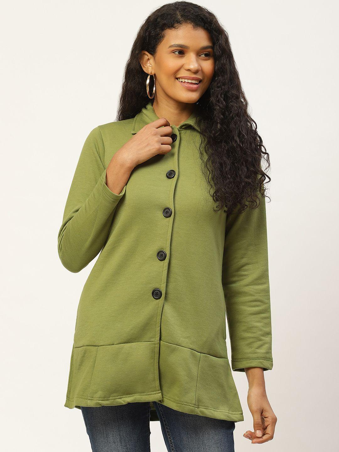 belle fille women green solid hip-length coat
